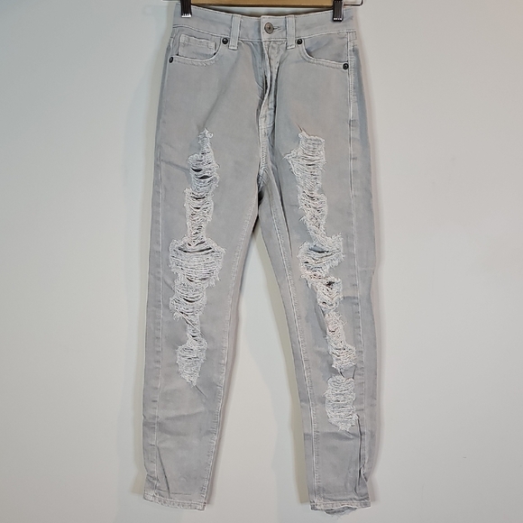 American Eagle Outfitters Gray Skinny Distressed Jeans - Picture 1 of 9